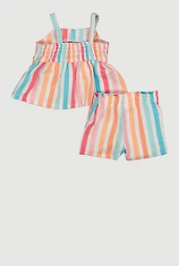 Baby Girls 0-9M Tie Front Sleeveless Striped Top and Shorts