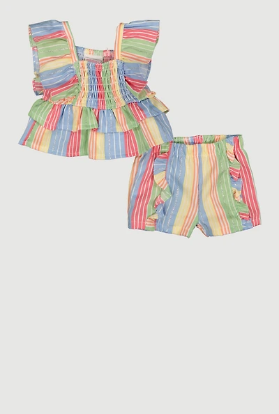 Baby Girls 0-9M Striped Smocked Ruffle Sleeveless Top and Shorts