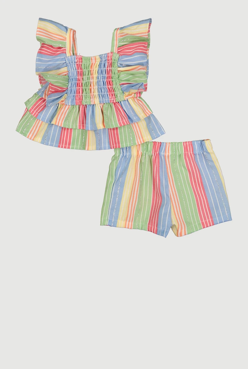 Baby Girls 0-9M Striped Smocked Ruffle Sleeveless Top and Shorts