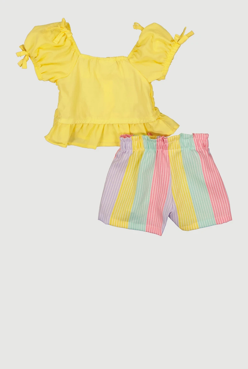 Baby Girls 0-9M Smocked Puff Sleeve Top and Striped Shorts