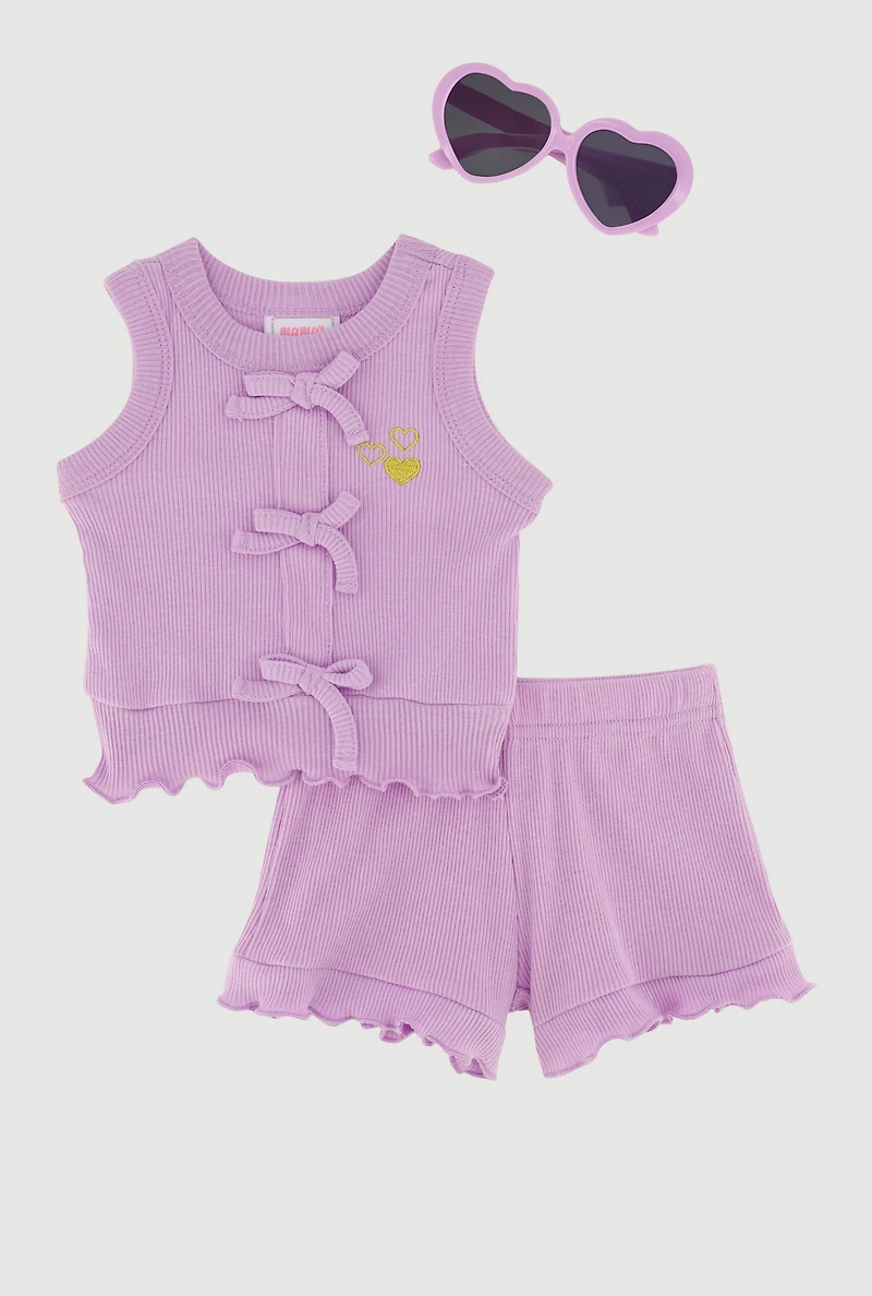 Baby Girls 0-9M Bow Tank Top and Shorts with Sunglasses