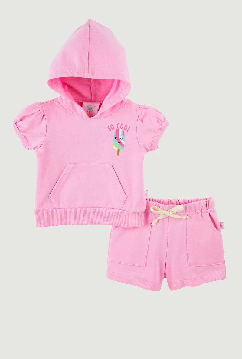 Baby Girls 0-9M So Cool Graphic Hooded Top and Shorts, Pink, Size 3-6M