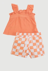 Baby Girls 0-9M Solid Top and Checkered Shorts Set