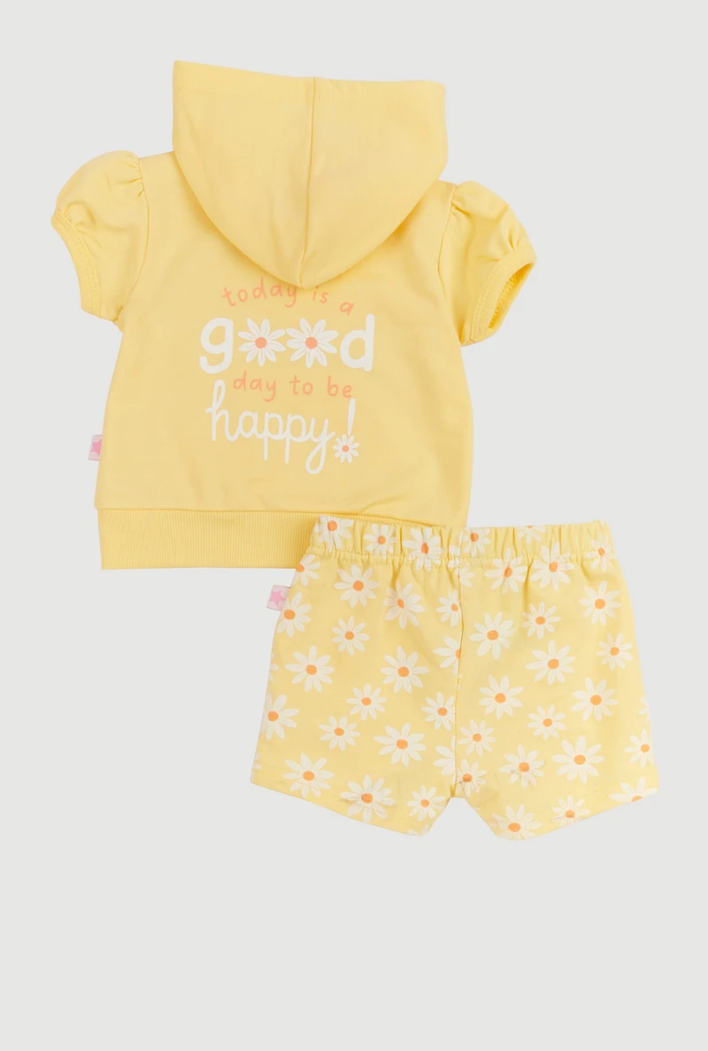 Baby Girls 0-9M Daisy Graphic Hooded Top and Shorts, Yellow,