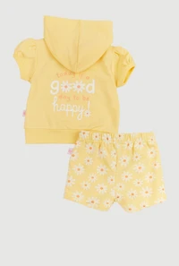 Baby Girls 0-9M Daisy Graphic Hooded Top and Shorts, Yellow,