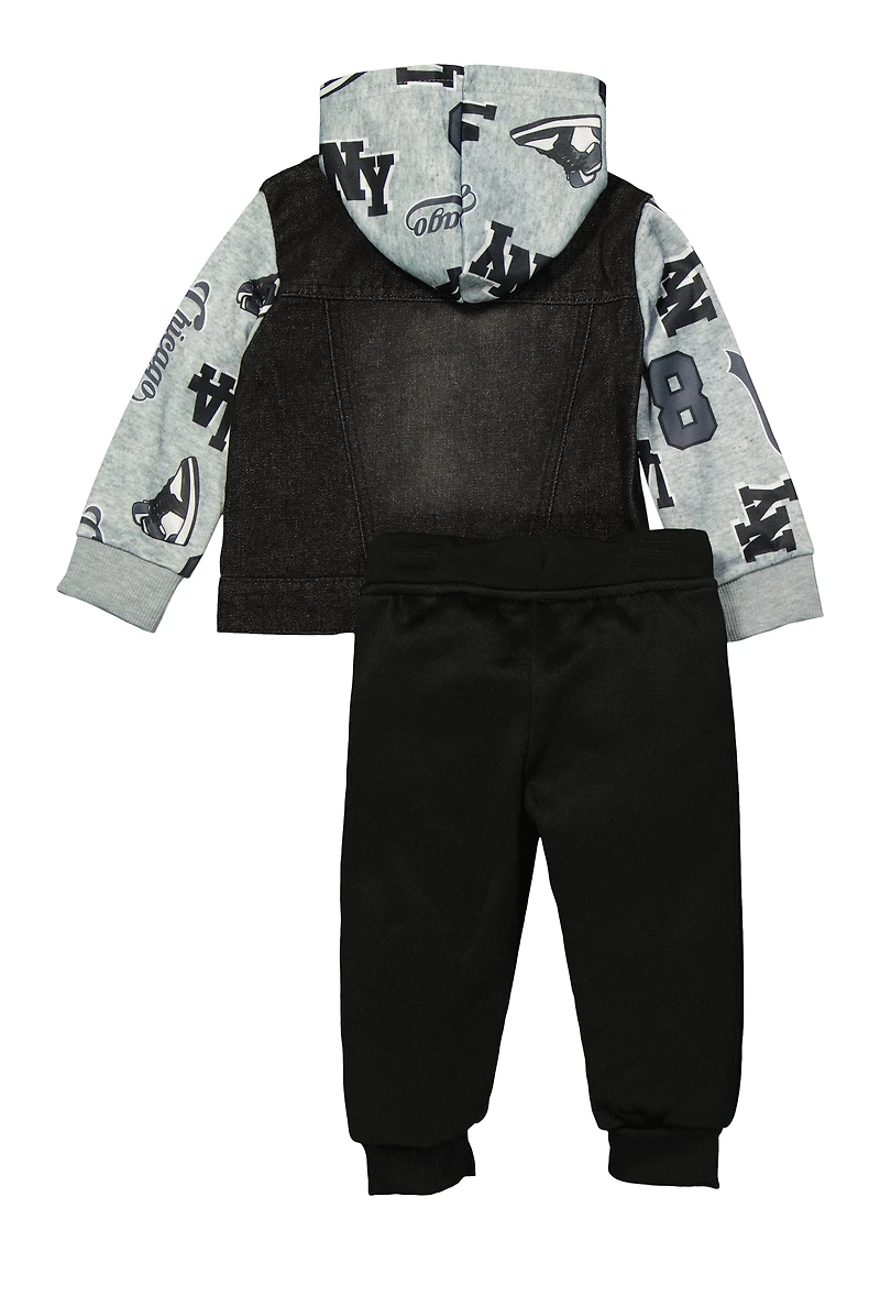Baby Boys 12-24M Denim Hooded Jacket and Joggers, Black, Size 24M