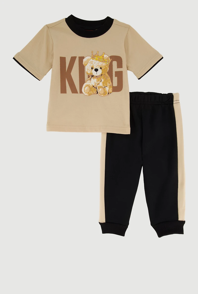 Baby Boys 12-24M Contrast Trim King Graphic Tee and Joggers