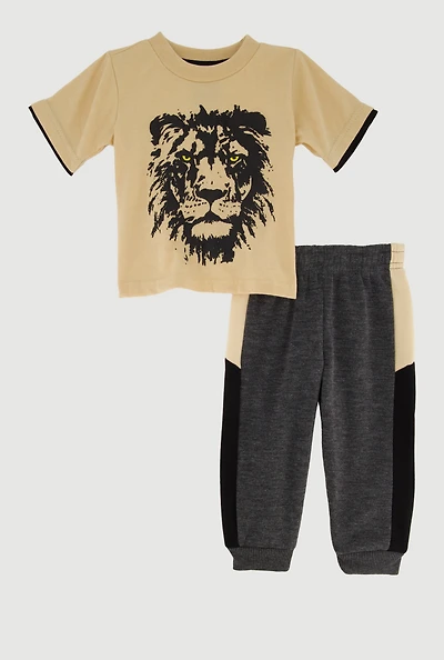 Baby Boys 12-24M Lion Graphic Tee and Sweatpants Set