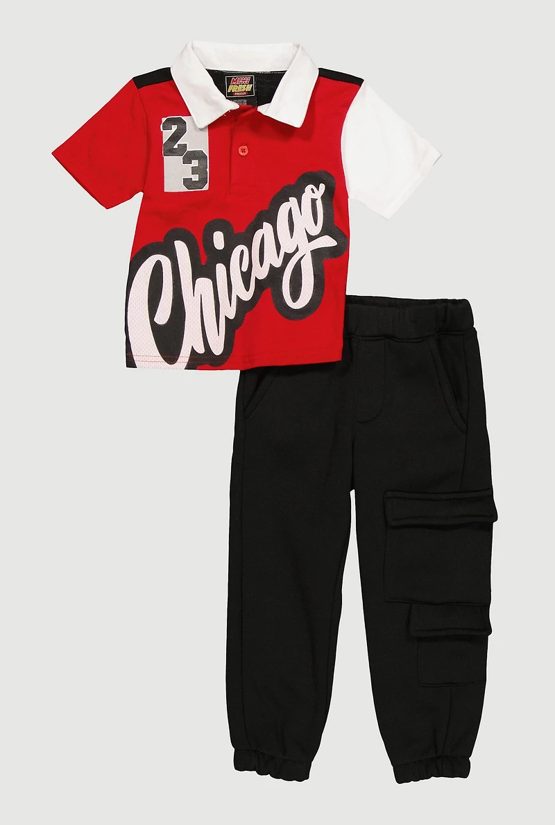Baby Boys 12-24M Chicago 23 Graphic Polo and Cargo Pocket Sweatpants