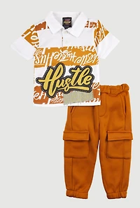 Baby Boys 12-24M Hustle Hard Graphic Polo and Sweatpants