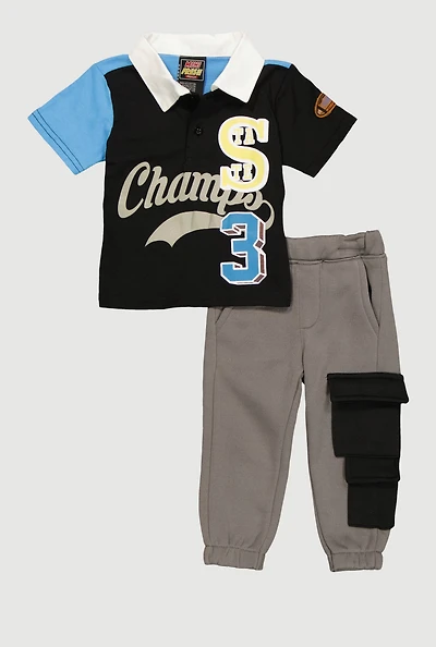 Baby Boys 12-24M Color Blocked State Champs Polo and Sweatpants, Multi, Size 18M