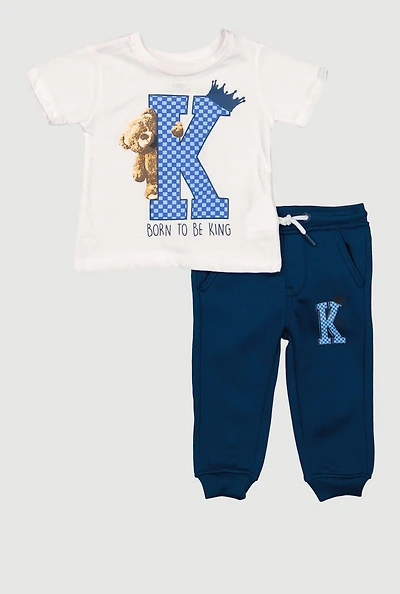 Baby Boys 12-24M Born To Be King Graphic Tee and Joggers