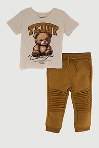 Baby Boys 12-24M Sherpa Teddy Bear Graphic and Joggers