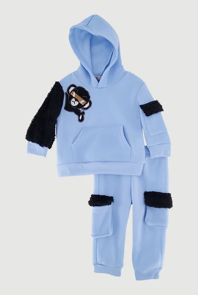 Baby Boys 12M-24M Animal Graphic Hoodie and Cargo Sweatpants, Blue, Size 12M