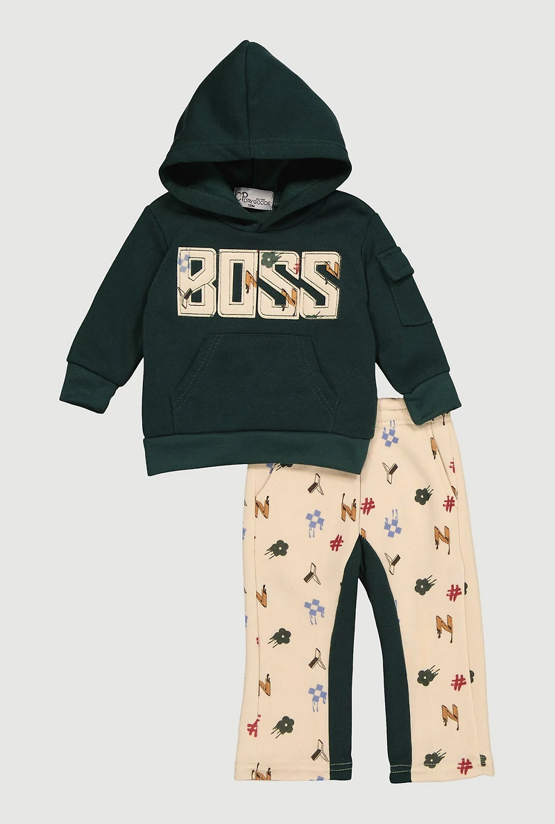 Baby Boys 12-24M Boss Graphic Hoodie and Sweatpants, Green, Size 24M