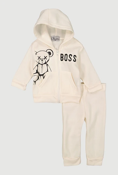 Baby Boys 12-24M Embossed Teddy Bear Hoodie and Sweatpants, White, Size 18M