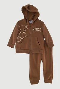 Baby Boys 12-24M Embossed Teddy Bear Hoodie and Sweatpants