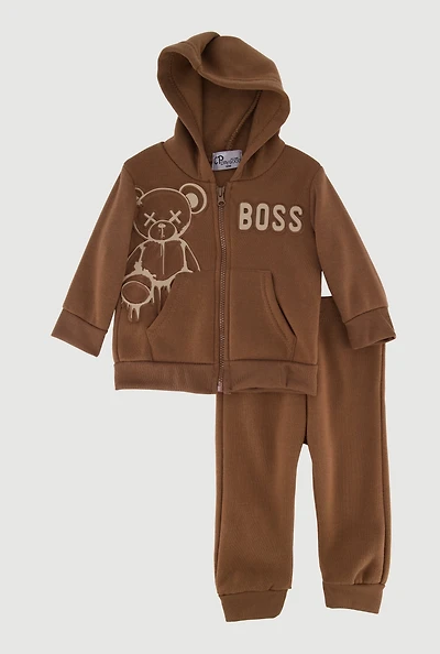 Baby Boys 12-24M Embossed Teddy Bear Hoodie and Sweatpants