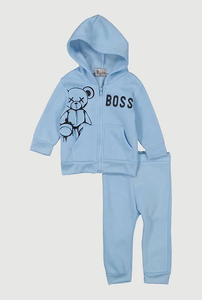 Baby Boys 12-24M Embossed Teddy Bear Hoodie and Sweatpants, Blue, Size 12M