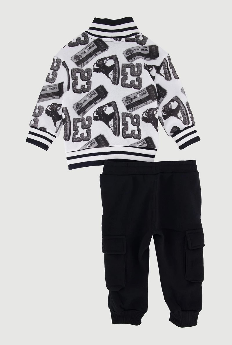 Baby Boys 12-24M GOAT Sneaker Print Varsity Jacket and Joggers, Black, Size 12M