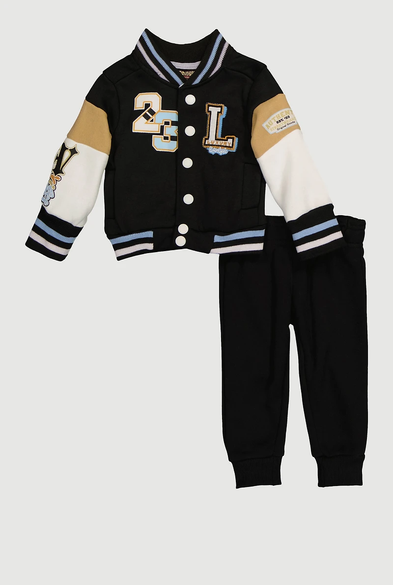 Baby Boys 12-24M Luxury Graphic Varsity Jacket and Joggers, Black, Size 12M