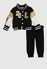 Baby Boys 12-24M Luxury Graphic Varsity Jacket and Joggers, Black, Size 12M