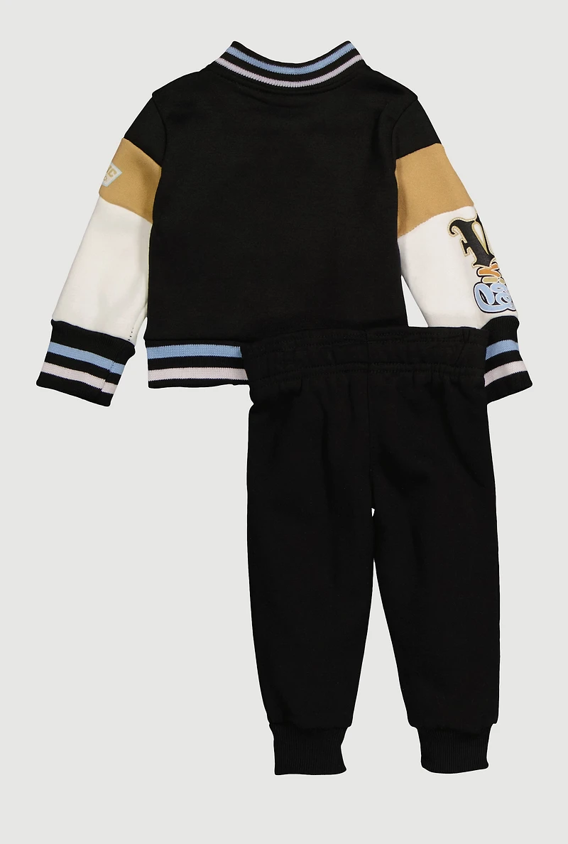 Baby Boys 12-24M Luxury Graphic Varsity Jacket and Joggers, Black, Size 12M
