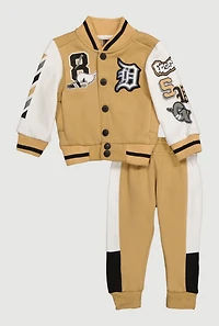 Baby Boys 0-9M Initial D Patch Graphic Varsity Jacket and Joggers, Beige,
