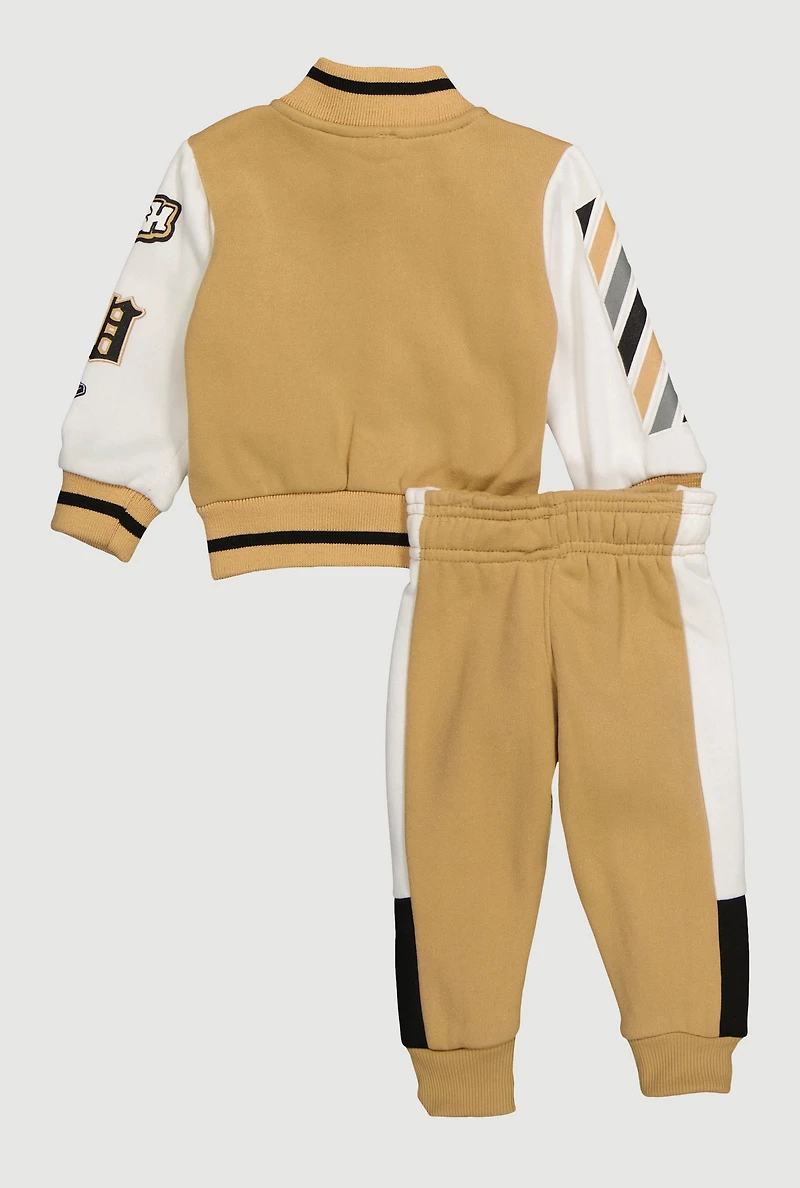 Baby Boys 0-9M Initial D Patch Graphic Varsity Jacket and Joggers, Beige, Size 12M