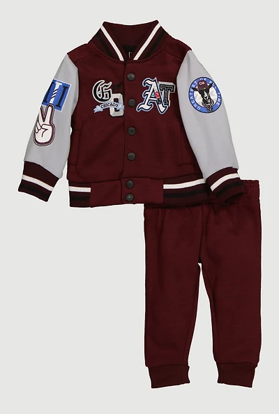Baby Boys 12-24M GOAT Graphic Varsity Jacket and Joggers, Burgundy, Size 18M