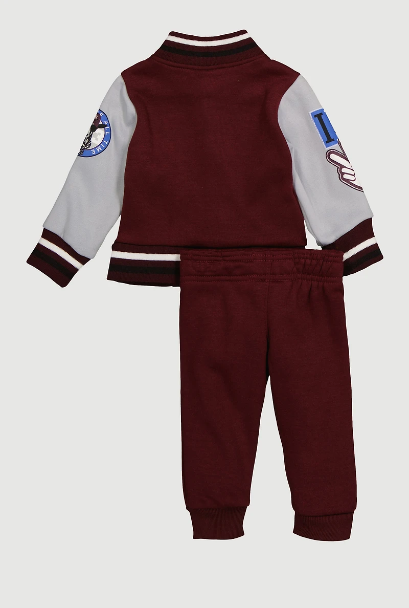 Baby Boys 12-24M GOAT Graphic Varsity Jacket and Joggers, Burgundy, Size 18M