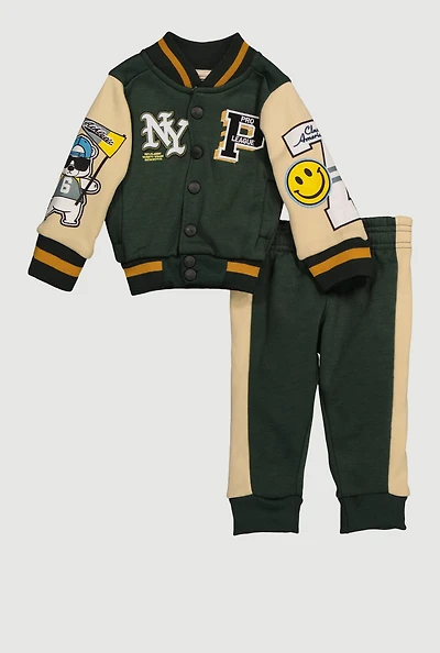 Baby Boys 12-24M NY Pro League Patch Graphic Varsity Jacket and Joggers, Green, Size 12M