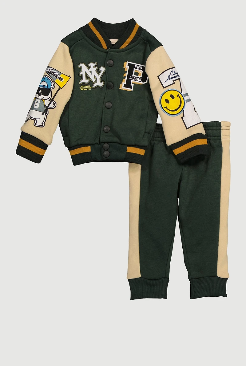 Baby Boys 12-24M NY Pro League Patch Graphic Varsity Jacket and Joggers, Green,
