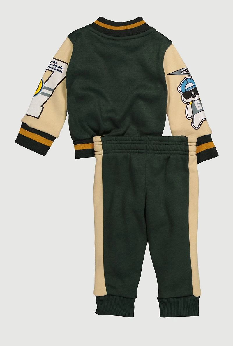 Baby Boys 12-24M NY Pro League Patch Graphic Varsity Jacket and Joggers, Green, Size 12M