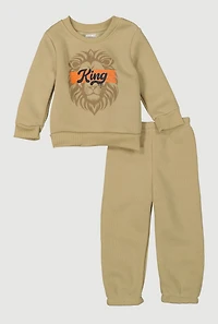 Baby Boys 12-24M King Graphic Sweatshirt and Sweatpants Set, Beige,