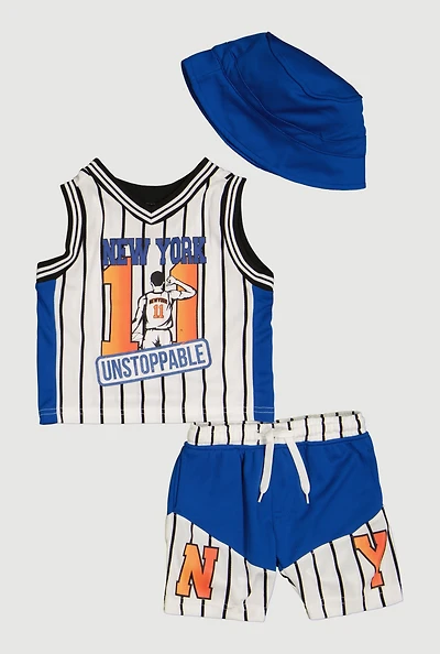 Baby Boys 12-24M Unstoppable Graphic Mesh Jersey and Shorts with Bucket Hat
