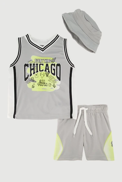Baby Boys 12-24M Everything LA Graphic Jersey and Shorts with Hat, Grey, Size 24M