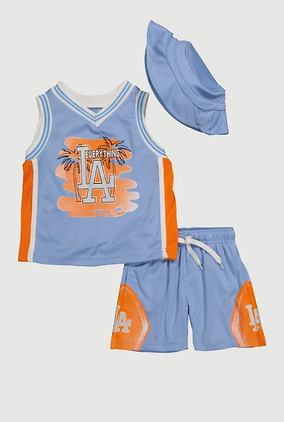 Baby Boys 12-24M Everything LA Graphic Jersey and Shorts with Hat, Blue, Size 12M