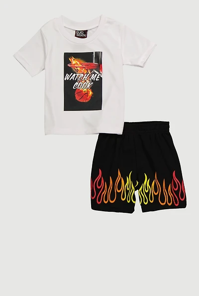 Baby Boys 12-24M Watch Me Cook Graphic Tee and Shorts, White, Size 12M