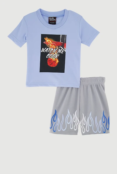 Baby Boys 12-24M Watch Me Cook Graphic Tee and Shorts, Blue, Size 18M