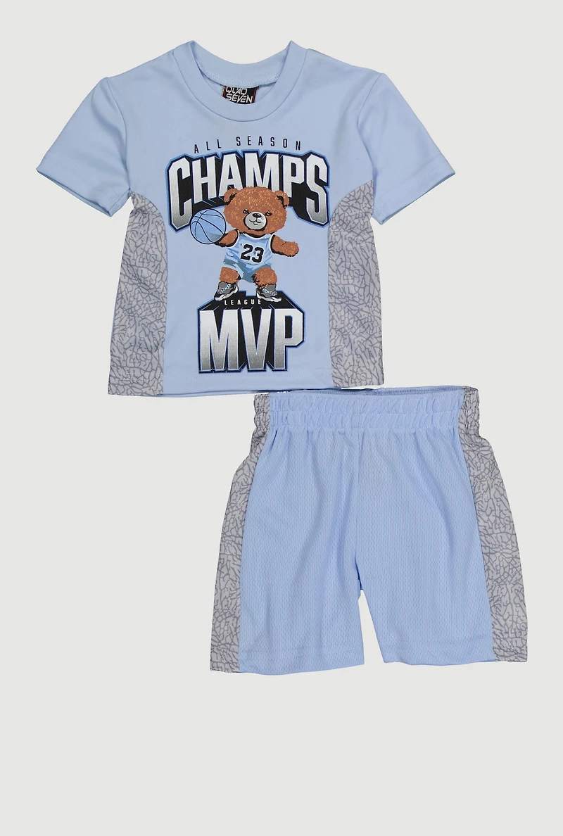 Baby Boys 12-24M All Season Champs Graphic Tee and Jersey Mesh Shorts