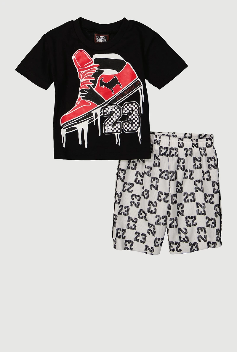 Baby Boys 12-24M Fly Since 23 Graphic Tee and Jersey Mesh Shorts