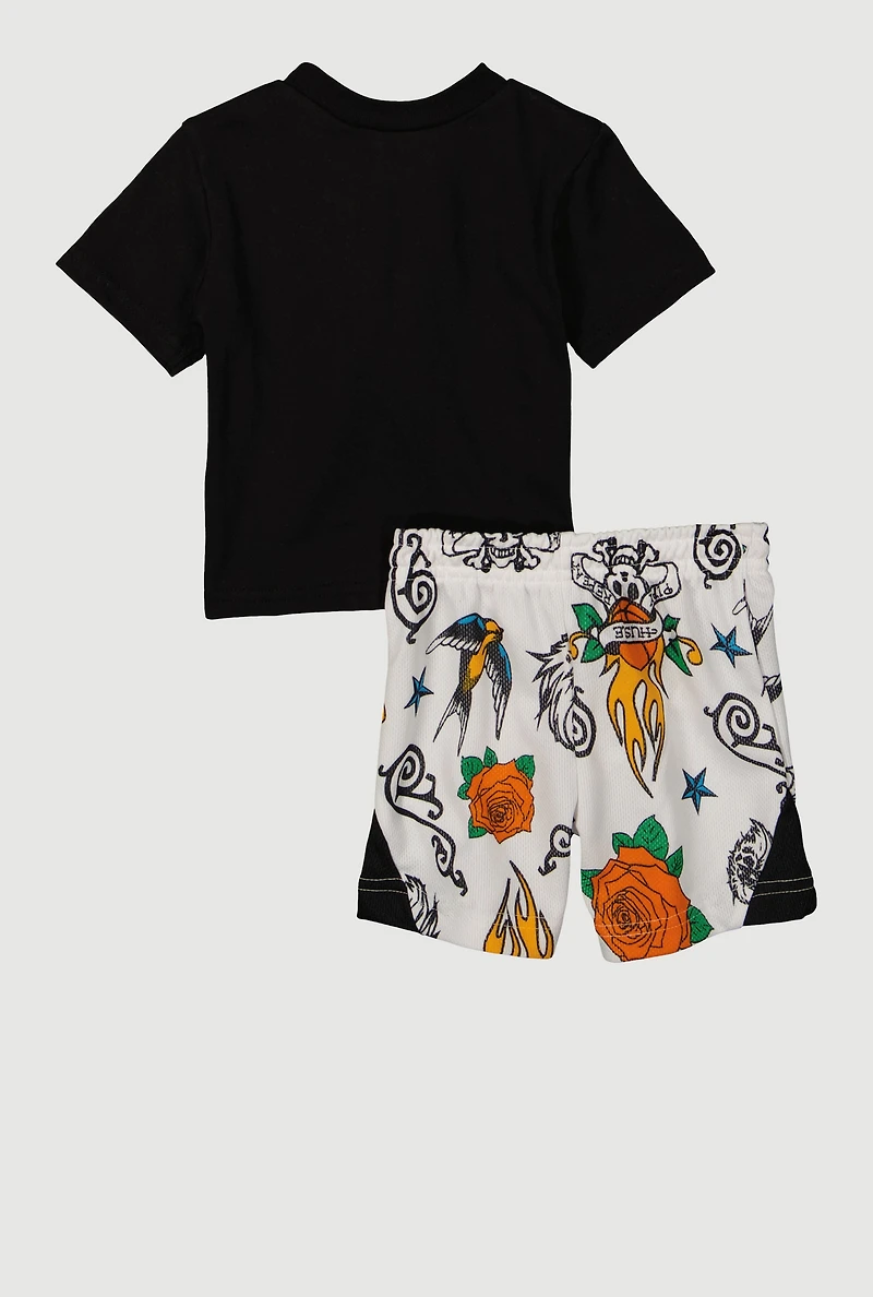 Baby Boys 12-24M Hustle Play Repeat Skull Graphic Tee and Shorts