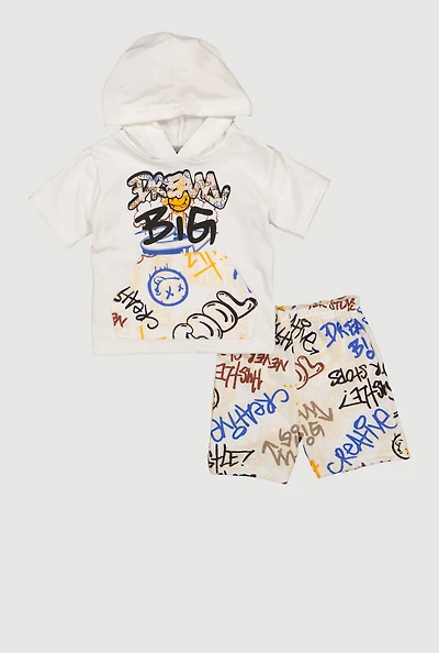 Baby Boys 12-24M Hooded Graffiti Graphic Tee and Shorts