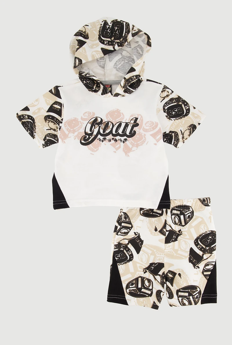 Baby Boys 12-24M Goat Hooded Graphic Top and Shorts Set
