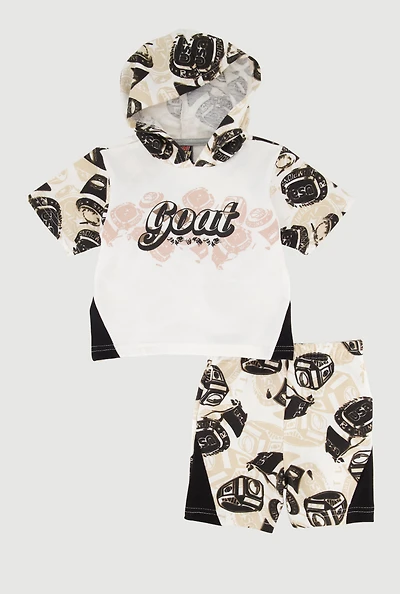Baby Boys 12-24M Goat Hooded Graphic Top and Shorts Set