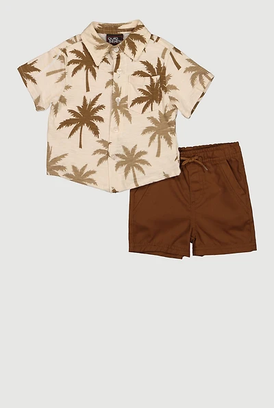 Baby Boys 12-24M Palm Tree Button Front Shirt and Shorts