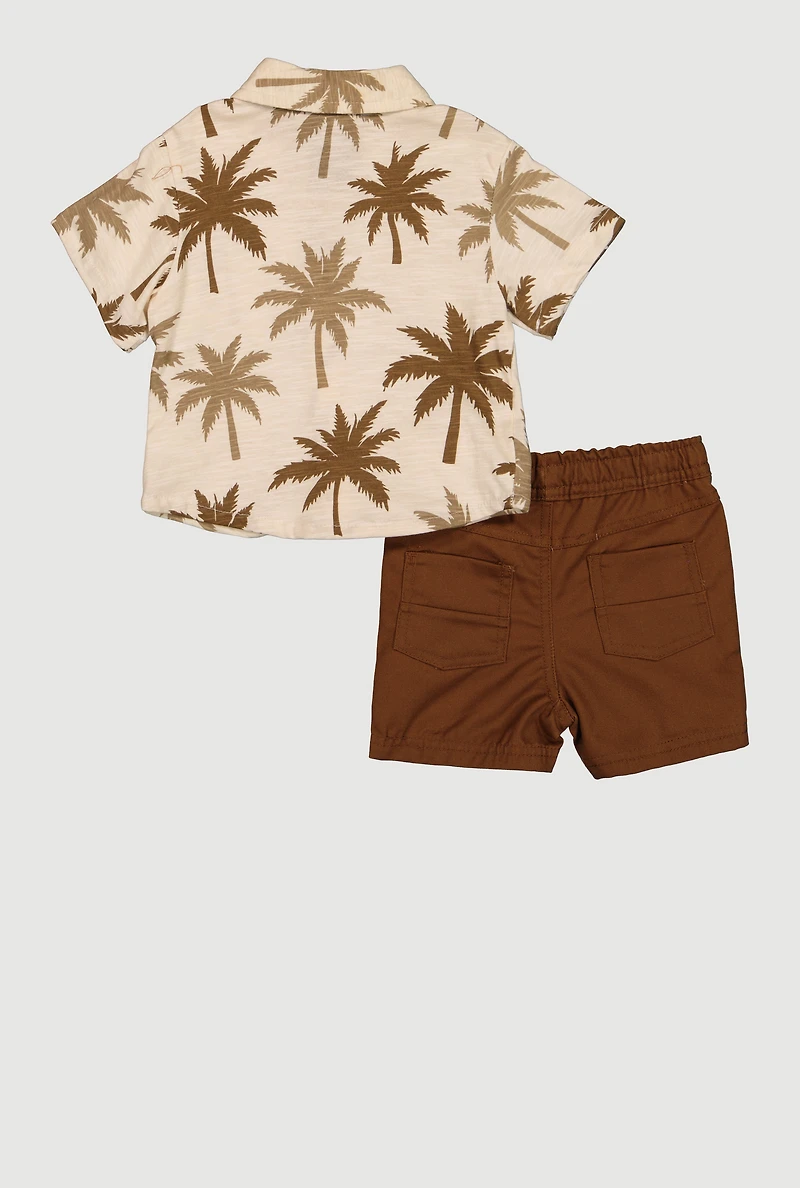 Baby Boys 12-24M Palm Tree Button Front Shirt and Shorts