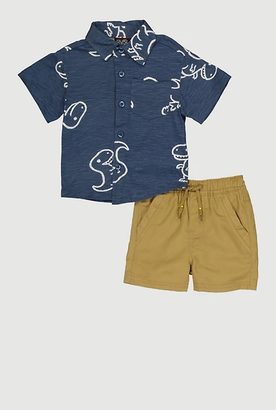 Baby Boys 12-24M Dinosaur Graphic Shirt and Shorts