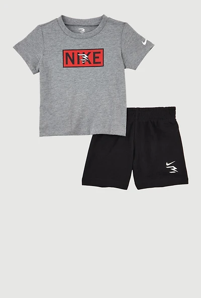 Baby Boys 12-24M Marled Graphic Print Tee and Sweatshorts